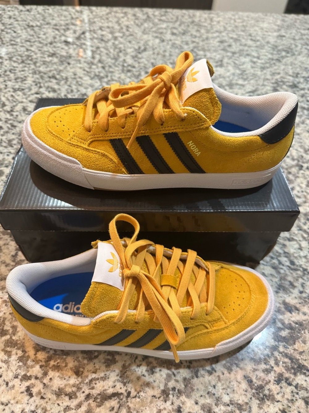 adidas Kids Nora Suede Sneakers in Mustard Yellow with Black Stripes